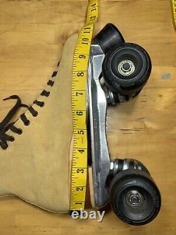Beautiful Riedell 130 L Roller Skates Used Once. Sz 8 Tan Suede Leather USA Made