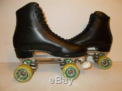 Black Leather RIEDELL Skates With Sure Grip Chassis & Roll Line wheels Size UK 7
