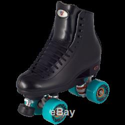 Black Leather Riedell Outdoor Quad Roller Skates with 62mm Energy Wheels D Width