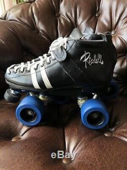 Black Riedell Derby Roller Skates Mens 5 Powerdyne Blue Flat Outrageous Radar