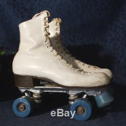 Chicago Style White Leather RIEDELL Roller Skates Super X 5R Sure-Grip Plates 8