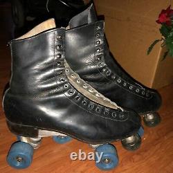 MENS Vintage Riedell 220 Black Leather Roller Skates Century Plates AS IS 10.5