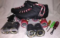 Men's Size 10 Carrera Riedell #105B Black Speed Skates in original box+8 wheels