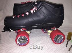 Men's Size 10 Carrera Riedell #105B Black Speed Skates in original box+8 wheels