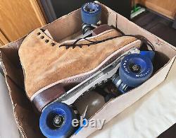 Men's Tan Suede 130M Roller Skates Riedell Vintage Sure Grip Jogger-sz 12 with Box