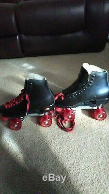 Mens 7 Womens 9 blk leather Riedell custom roller skates withelite bone wheels