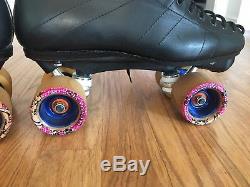 Mens Size 10 Riedell Speed 595 Black Roller Skates Shaman Wheels