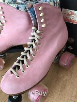Moxi Lolly Strawberry Pink Suede Riedell Roller Skates 8.5