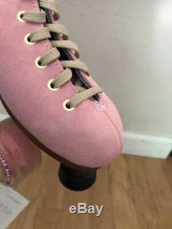 Moxi Lolly Strawberry Pink Suede Riedell Roller Skates 8.5