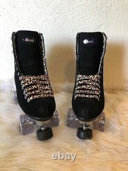 Moxi Panther Black Roller Skates Size 7 (Womens 7.5-8.5) Riedell Lolly Leopard