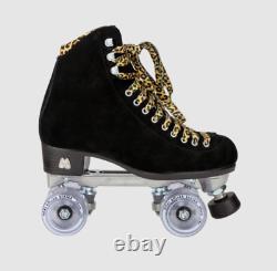 Moxi Panther Roller Skates Black Suede Riedell Lolly Size 8 (Womens 9-9.5)