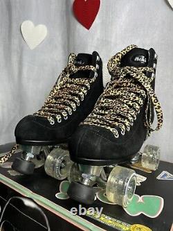 Moxi Panther Roller Skates Black Suede Riedell Size 9