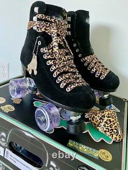 New Moxi Black Suede Panther Roller Skates Size 6 fits 6.5-7.5 Sparkle Lolly