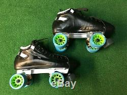 New Riedell Solaris Black Quad Roller Skate Size 6.5 C/aa Reactor Neo Plate