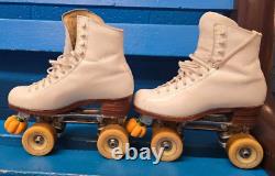 Quad Roller Skates RIEDELL 297 Atlas Plates Powell Bones Wheels Womens 5.5 White