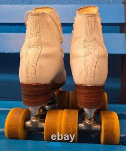 Quad Roller Skates RIEDELL 297 Atlas Plates Powell Bones Wheels Womens 5.5 White