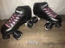 RIEDELL Carrera Size 7 Black Leather Lace Up Sure Grip 96A Speed Skates