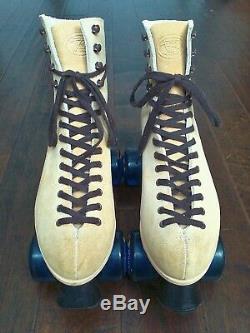 RIEDELL Men's 8 M Sure Grip Plates Route 65 Wheels Tan Suede Boot Skates USA