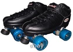 RIEDELL R3 Cayman Mens Size 8 Black Roller Skates Retro Blue Wheels Stoppers EUC
