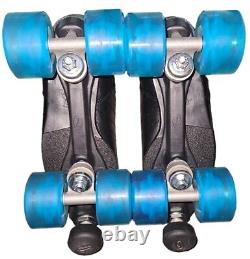 RIEDELL R3 Cayman Mens Size 8 Black Roller Skates Retro Blue Wheels Stoppers EUC