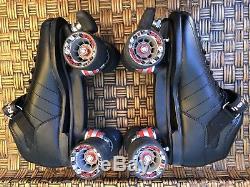 RIEDELL R3 Speed Roller Skates Size 10 Quads Black RADAR CAYMAN Wheels Derby EUC