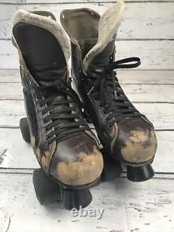 Rare Riedell Classic Brown/Black Leather Chicago Roller skate Co Sz 8 M 9 KO