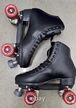 Riedell 111 BR Black Artistic Rhythm Roller Quad Leather Skates Mens 9