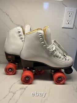 Riedell 111 Roller Skates Outdoor White w Orange Zen Wheels Women's Size 8