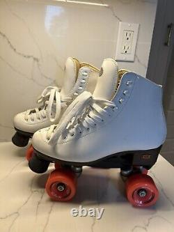 Riedell 111 Roller Skates Outdoor White w Orange Zen Wheels Women's Size 8