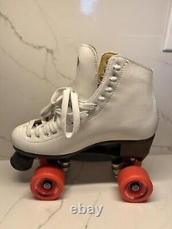 Riedell 111 Roller Skates Outdoor White w Orange Zen Wheels Women's Size 8