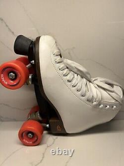 Riedell 111 Roller Skates Outdoor White w Orange Zen Wheels Women's Size 8