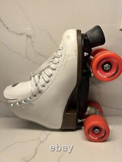 Riedell 111 Roller Skates Outdoor White w Orange Zen Wheels Women's Size 8