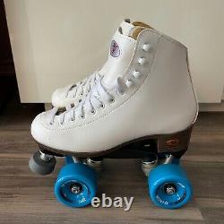Riedell 111W Roller Skates White Blue Zen Sonar Wheels Women's Size 5 NWOB