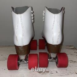 Riedell 120 Celebrity Roller Skates White Leather Pure Radar Wheels Size 7
