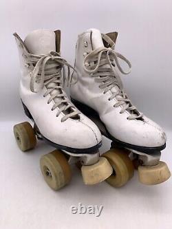 Riedell 120 Roller Skates White Leather Size 4 Silver Shadow Wheels Sure-Grip