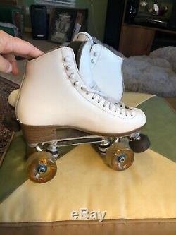Riedell 121 Roller Skates Size 10 White Sure Grip 7 Plate Bones Elite 62mm 103a