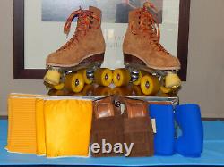 Riedell 130 Jogger Sure-Grip Tan Suede Roller Skates Size 8, with Carry Case