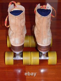 Riedell 130 Jogger Sure-Grip Tan Suede Roller Skates Size 8, with Carry Case