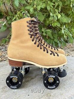 Riedell 130 Roller Skates Tan Suede Leather Size 6 PowerDyne Triton Radar Wheels