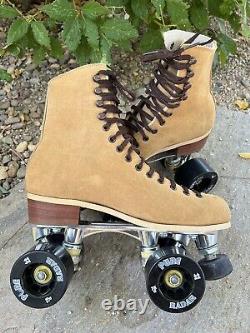 Riedell 130 Roller Skates Tan Suede Leather Size 6 PowerDyne Triton Radar Wheels