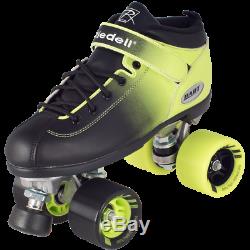 Riedell 2 Tone Dart Black & Green Ombre Quad Roller Speed Skates 3 Pc. Bundle