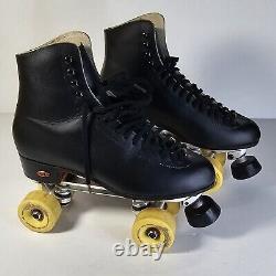 Riedell 220 Roller Skates Size 9.5 Black Sure Grip Century Plates Made In USA