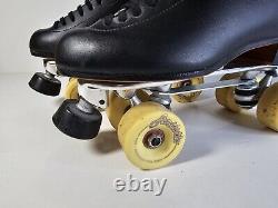 Riedell 220 Roller Skates Size 9.5 Black Sure Grip Century Plates Made In USA