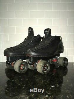 Riedell 595 Quad Boot 8.5 Roller Skates Black Diamond Labeda new Qube bearings