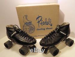 Riedell 695 B Roller Skates Men's 8-1/2 Black 4 Wheel Speed Rink Xlnt Cond