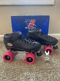 Riedell Adult Size 6 Black Quad Roller Skates R3 Demon Pink Wheels New In Box