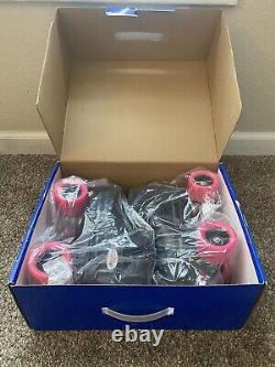 Riedell Adult Size 6 Black Quad Roller Skates R3 Demon Pink Wheels New In Box