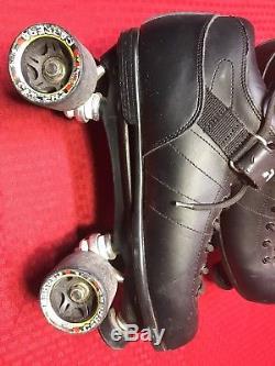 Riedell Carrera Black Sure Grip Quad Speed Roller Skates Size 12