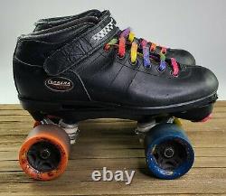 Riedell Carrera Sure Grip Roller Skates size 8 Cosmic Rainbow Wheels