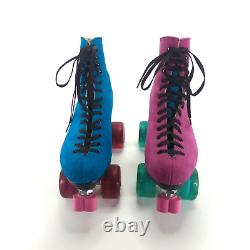 Riedell Custom Pink & Blue Suede Leather Lace Up Roller Skates Size 6 Women